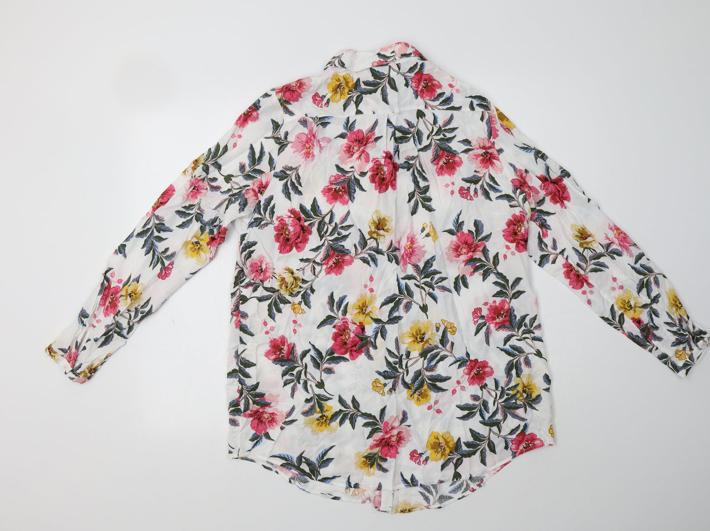 Joules Womens White Floral Viscose Basic Button-Up Size 14 Collared