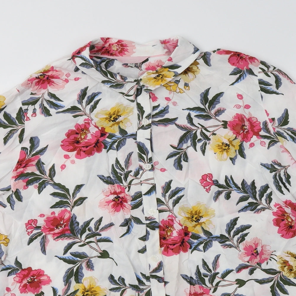 Joules Womens White Floral Viscose Basic Button-Up Size 14 Collared