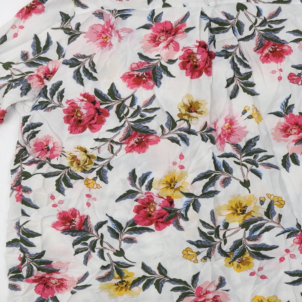 Joules Womens White Floral Viscose Basic Button-Up Size 14 Collared