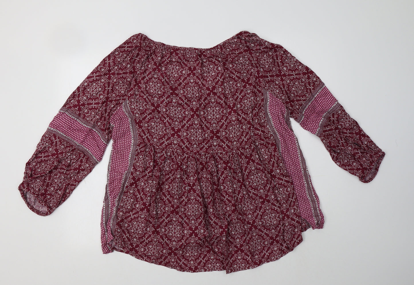 American Eagle Womens Purple Floral Viscose Basic Blouse Size L Round Neck
