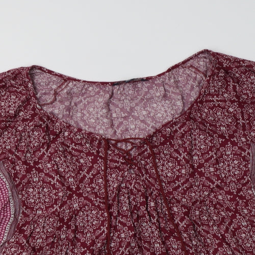 American Eagle Womens Purple Floral Viscose Basic Blouse Size L Round Neck