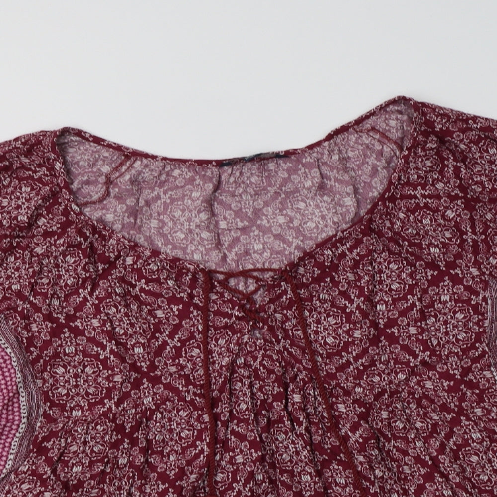 American Eagle Womens Purple Floral Viscose Basic Blouse Size L Round Neck