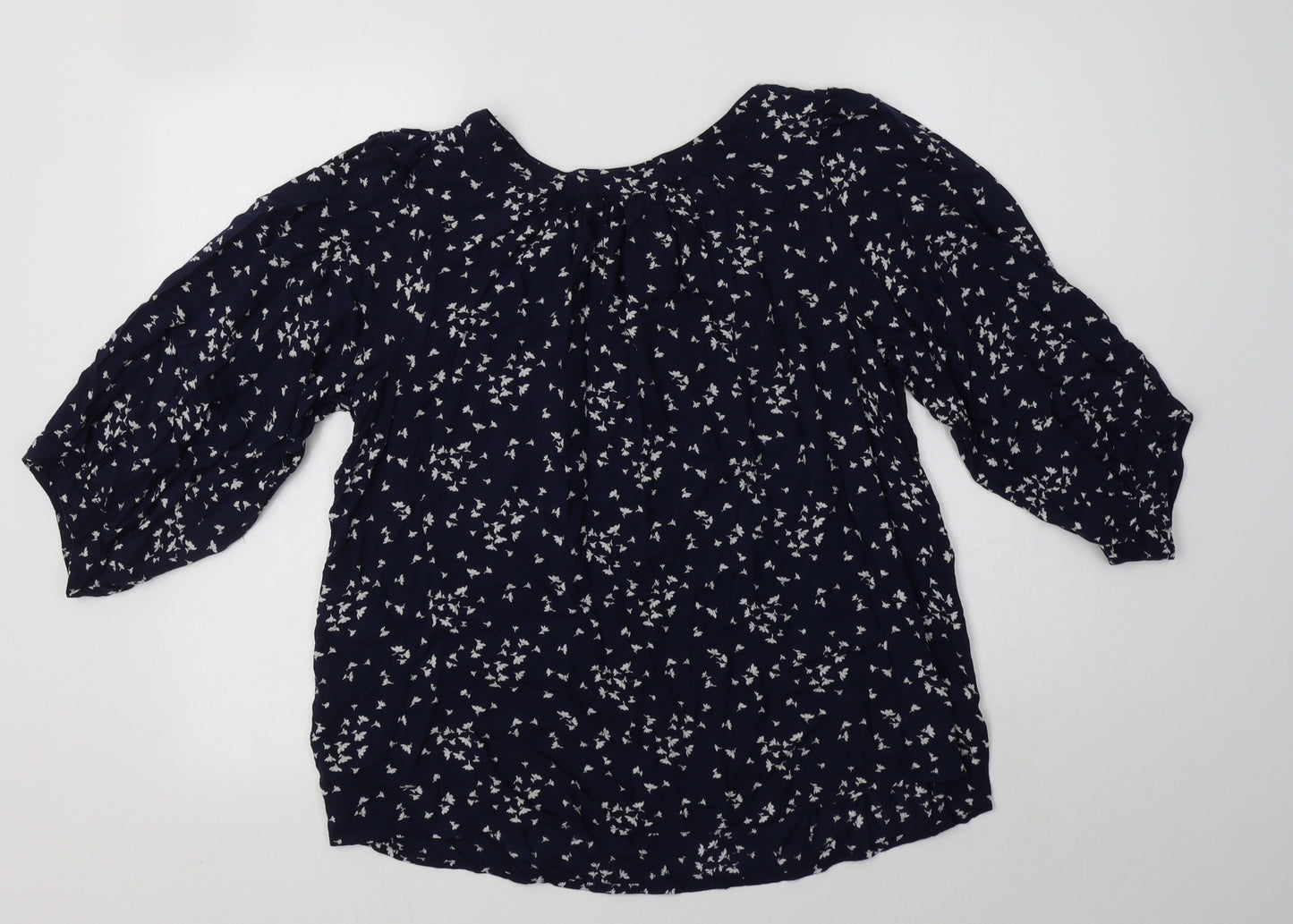 Gap Womens Blue Floral Modal Basic Blouse Size S Crew Neck