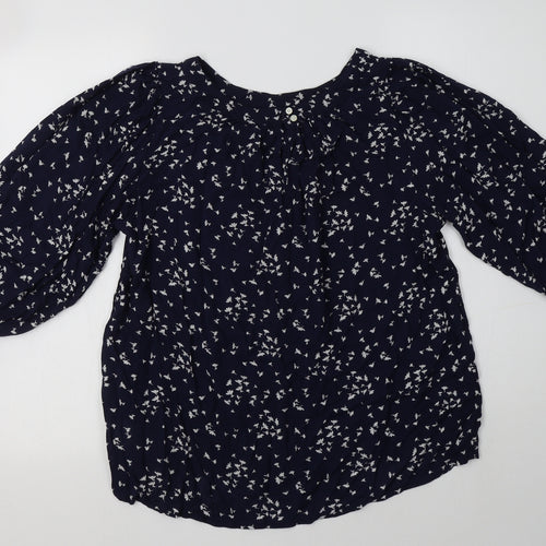 Gap Womens Blue Floral Modal Basic Blouse Size S Crew Neck