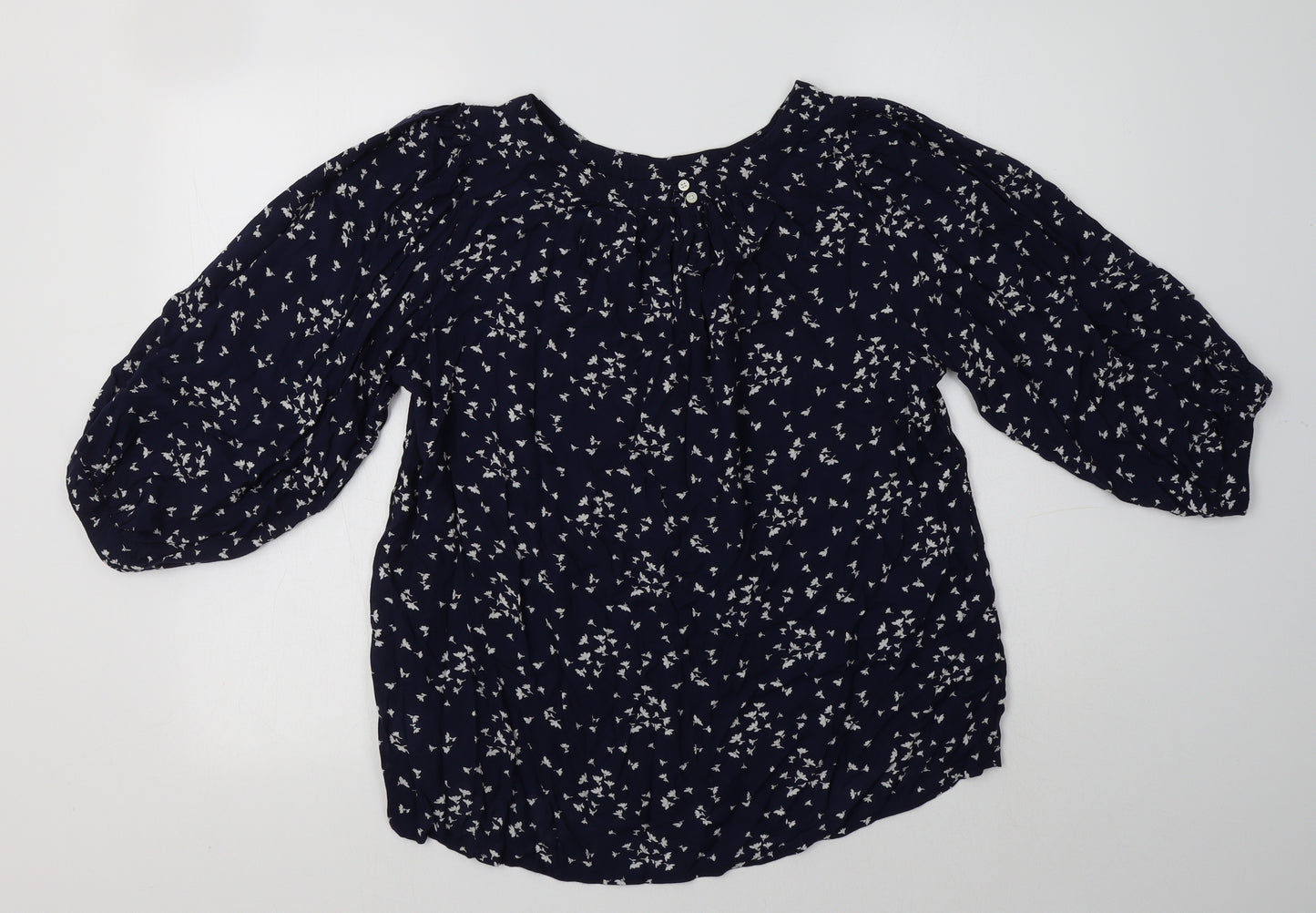 Gap Womens Blue Floral Modal Basic Blouse Size S Crew Neck
