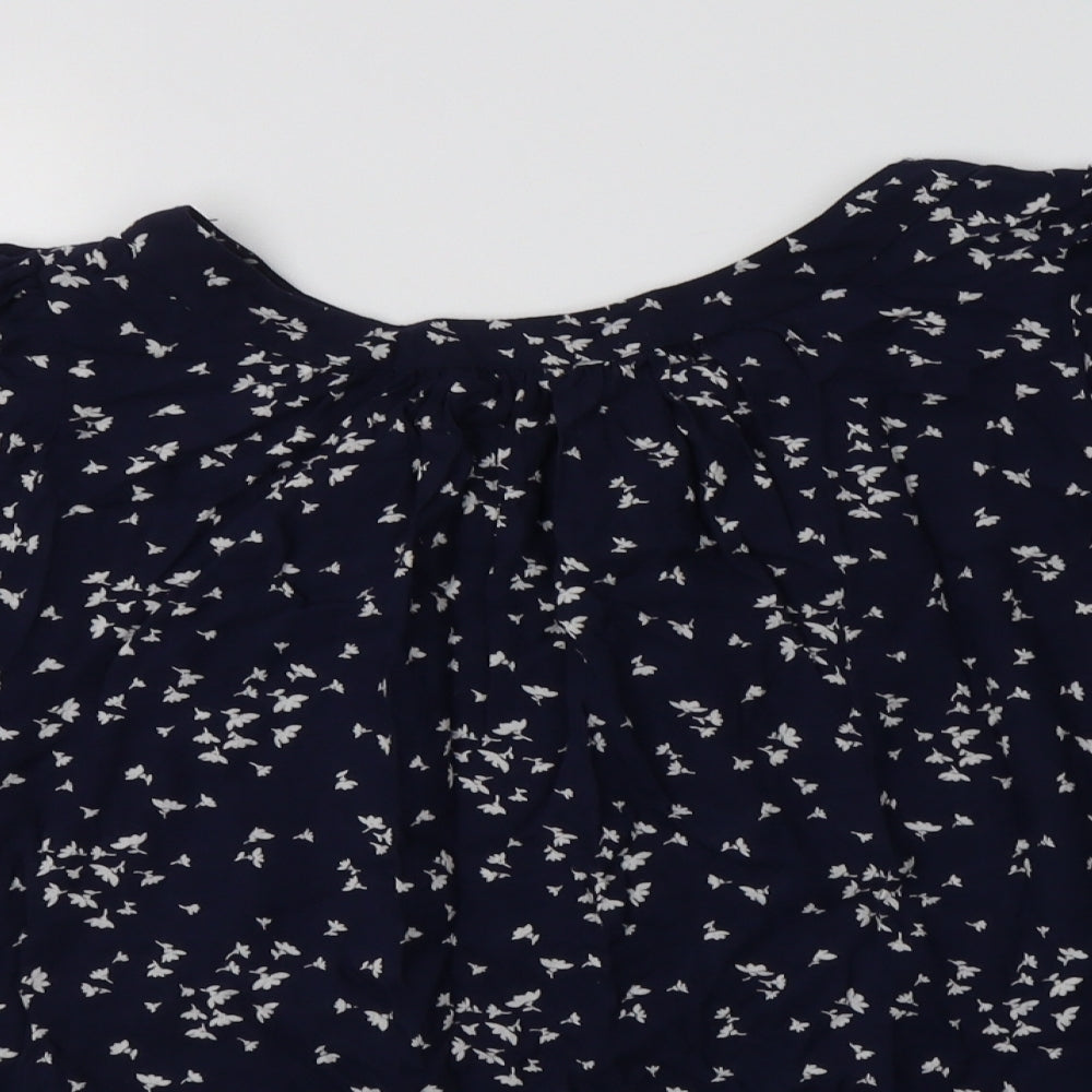 Gap Womens Blue Floral Modal Basic Blouse Size S Crew Neck