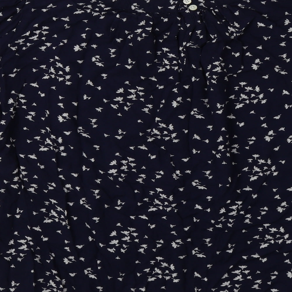 Gap Womens Blue Floral Modal Basic Blouse Size S Crew Neck