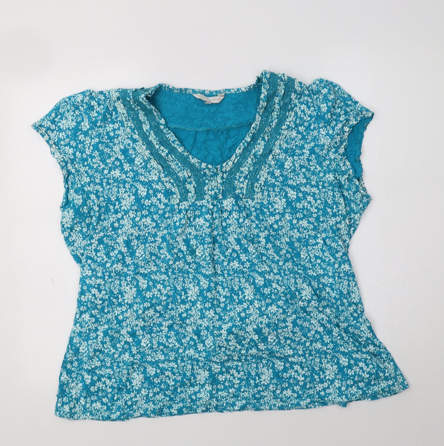 John Rocha Womens Blue Floral Viscose Basic Blouse Size 22 Scoop Neck