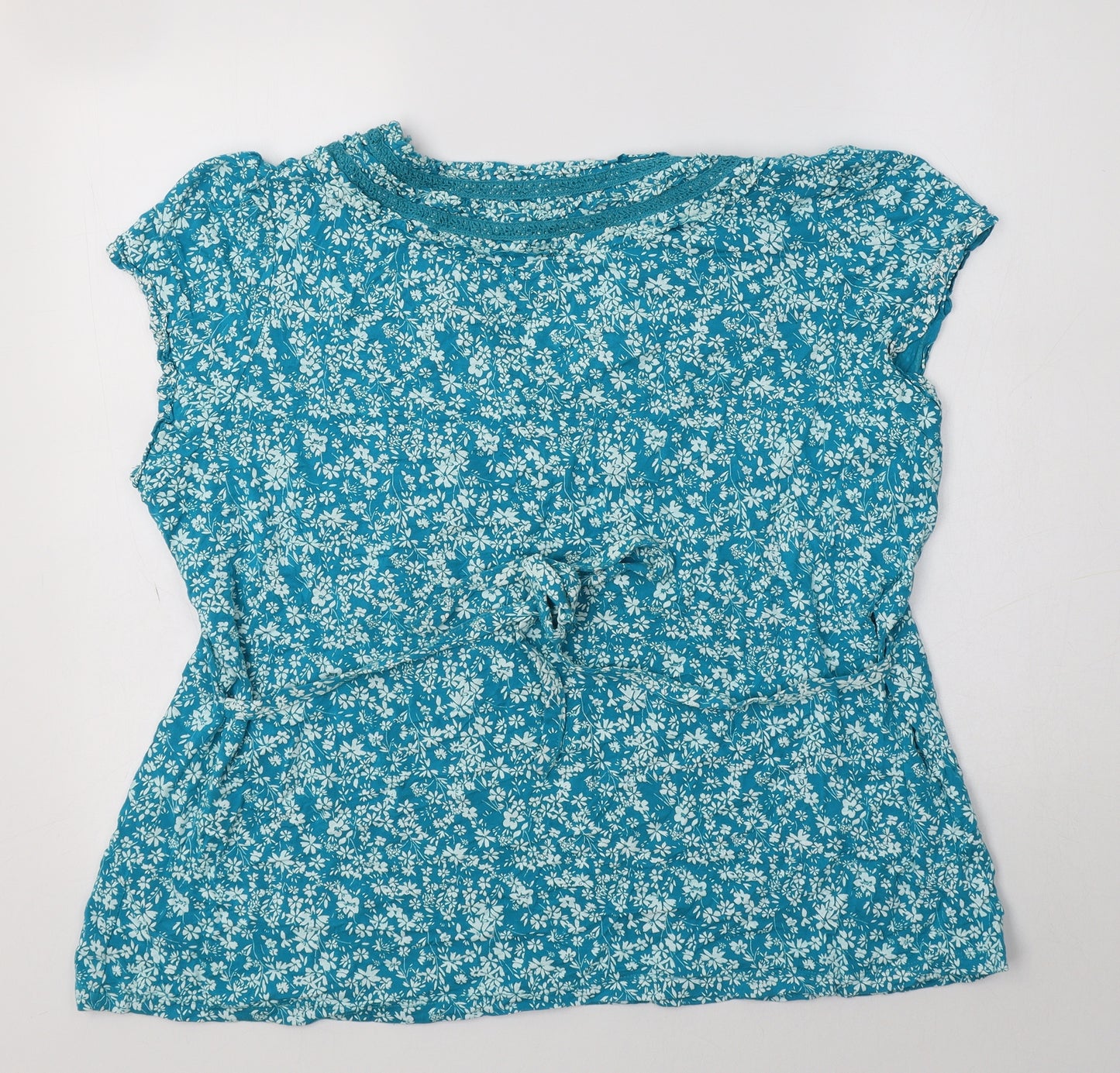John Rocha Womens Blue Floral Viscose Basic Blouse Size 22 Scoop Neck