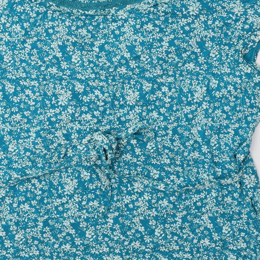John Rocha Womens Blue Floral Viscose Basic Blouse Size 22 Scoop Neck