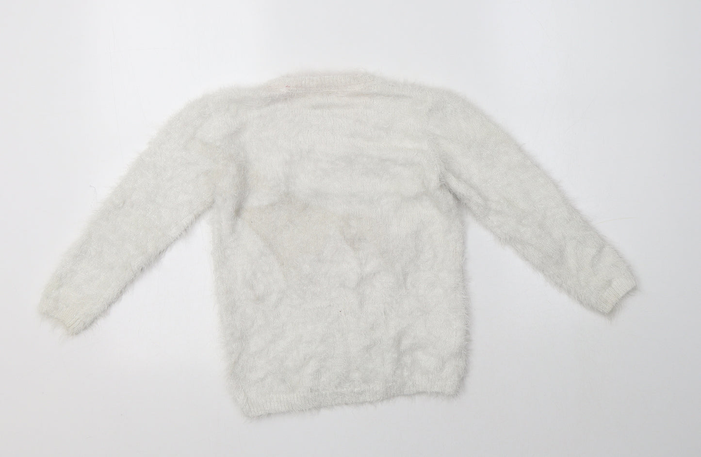 Matalan Girls White Crew Neck  Polyamide Pullover Jumper Size 6-7 Years