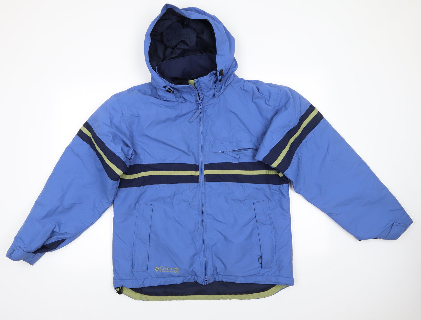Columbia Sportswear Company Womens Blue Striped  Anorak Coat Size M   - Mid Blue Fold away hood
