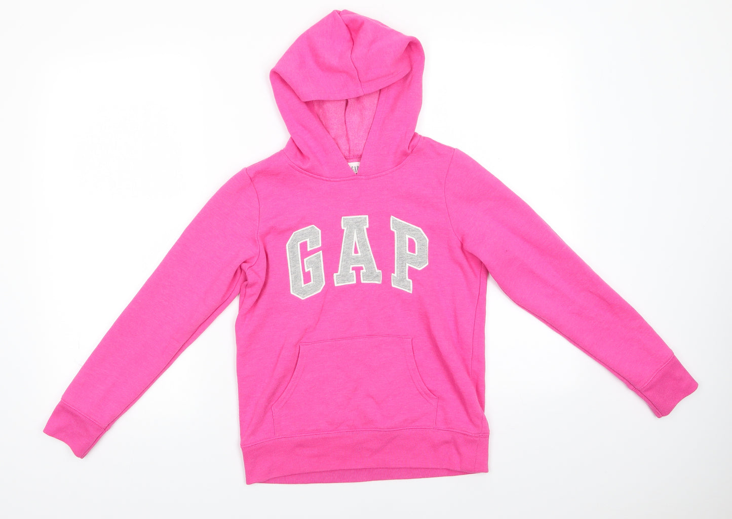 Gap Girls Pink  Cotton Pullover Hoodie Size 10 Years   - Grey Graphic Bright Pink