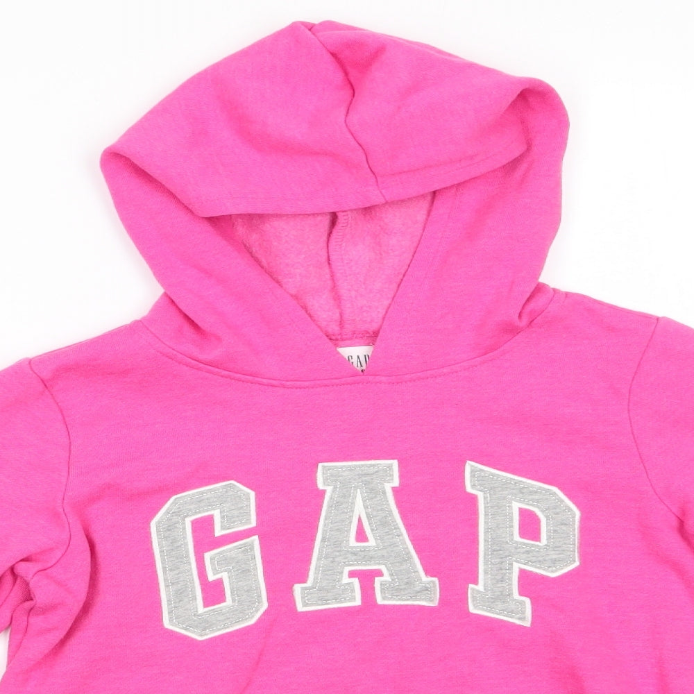 Gap Girls Pink  Cotton Pullover Hoodie Size 10 Years   - Grey Graphic Bright Pink