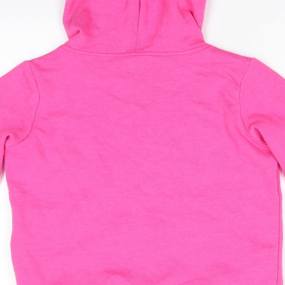 Gap Girls Pink  Cotton Pullover Hoodie Size 10 Years   - Grey Graphic Bright Pink