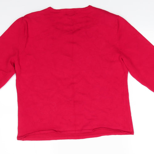 Roman Womens Red Round Neck Floral Viscose Pullover Jumper Size L   - Ribbon Flowers