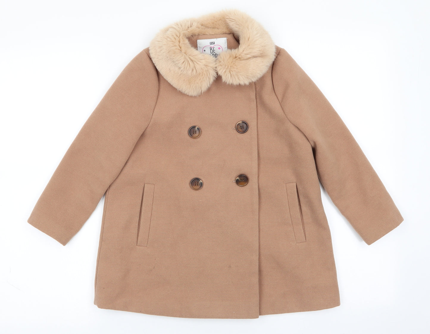 Florence and Fred Girls Beige   Overcoat Coat Size 6-7 Years   - Faux Fur Collar Camel colour