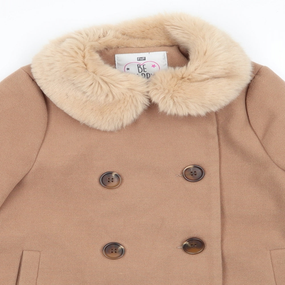Florence and Fred Girls Beige   Overcoat Coat Size 6-7 Years   - Faux Fur Collar Camel colour