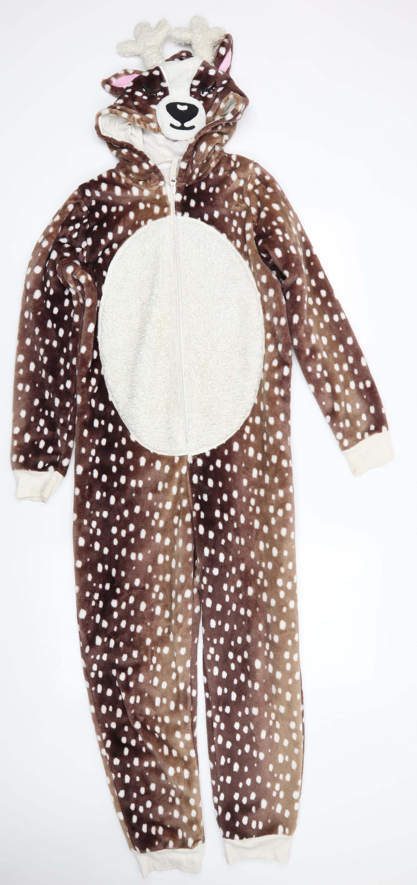 Marks and Spencer Girls Brown Animal Print Polyester  One Piece Size 11-12 Years   - Antelope Head Hood