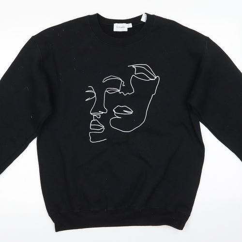 Topman Mens Black  Cotton Pullover Sweatshirt Size S   - Faces Profile graphic