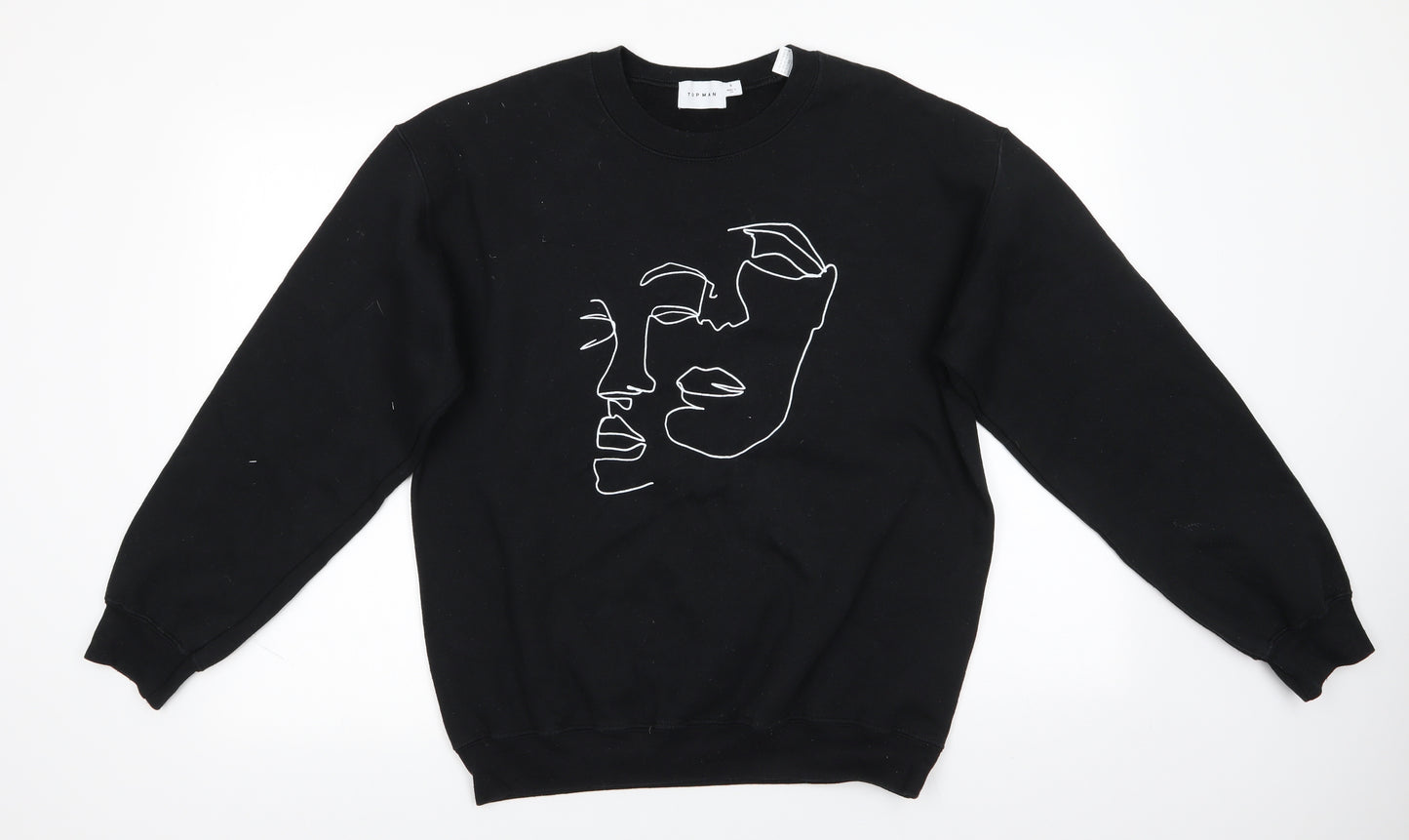 Topman Mens Black  Cotton Pullover Sweatshirt Size S   - Faces Profile graphic