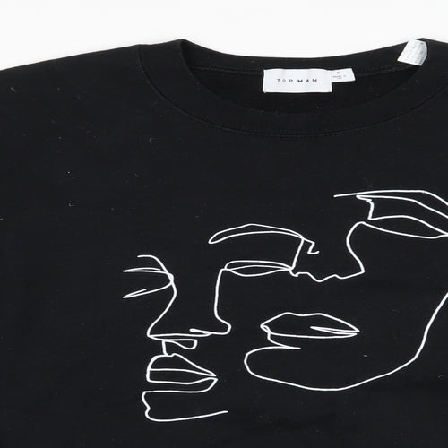 Topman Mens Black  Cotton Pullover Sweatshirt Size S   - Faces Profile graphic