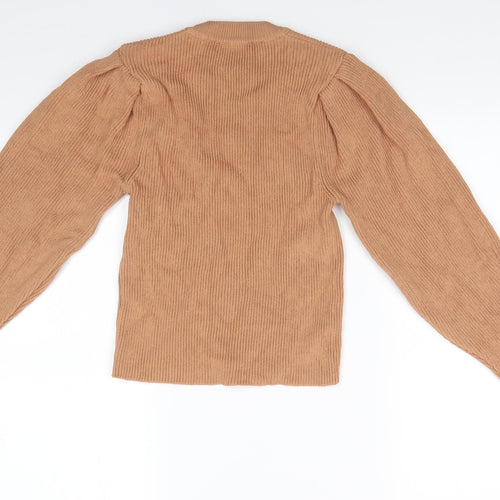 Zara Womens Brown Round Neck  Viscose Pullover Jumper Size 6   - Camel Gathered Shoulders