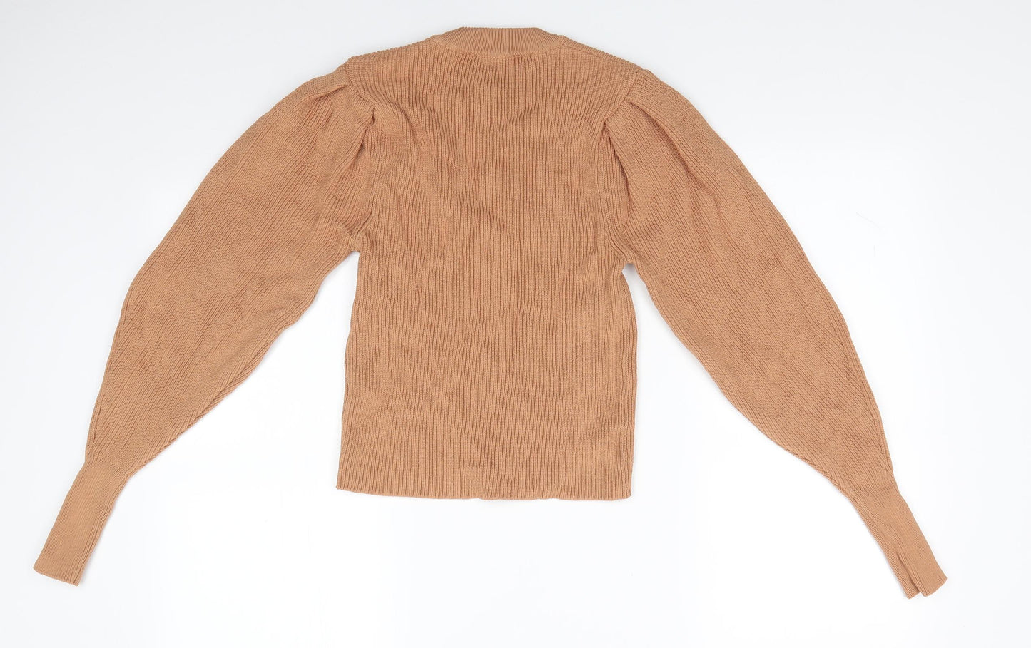Zara Womens Brown Round Neck  Viscose Pullover Jumper Size 6   - Camel Gathered Shoulders