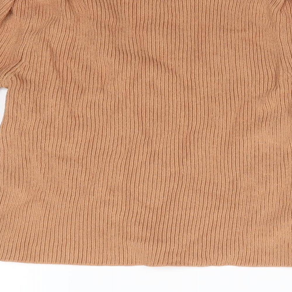 Zara Womens Brown Round Neck  Viscose Pullover Jumper Size 6   - Camel Gathered Shoulders