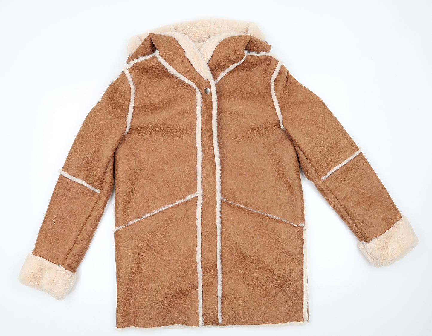 Villa Womens Brown   Overcoat Coat Size 6   - Faux Furl Lined Faux Suede outer Tan colour