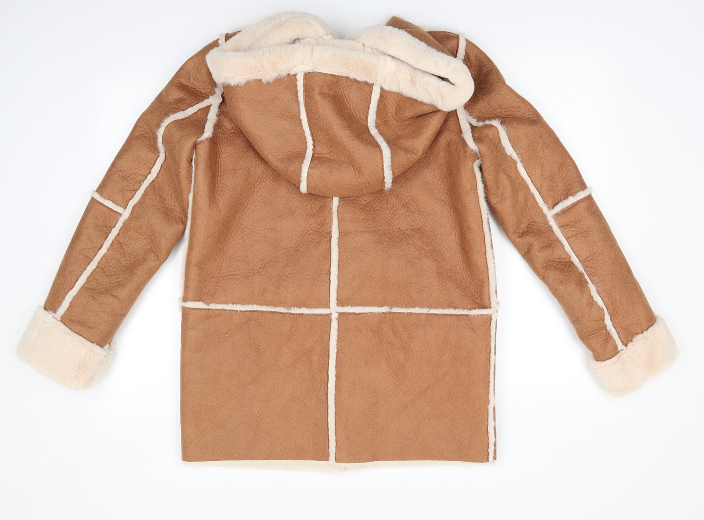Villa Womens Brown   Overcoat Coat Size 6   - Faux Furl Lined Faux Suede outer Tan colour