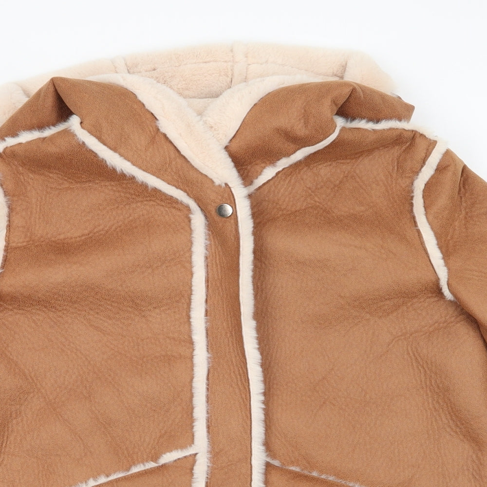 Villa Womens Brown   Overcoat Coat Size 6   - Faux Furl Lined Faux Suede outer Tan colour