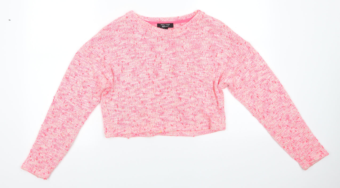 New Look 915 Generation Girls Orange Round Neck  Acrylic Pullover Jumper Size 14-15 Years   - Florescent Orange Mix