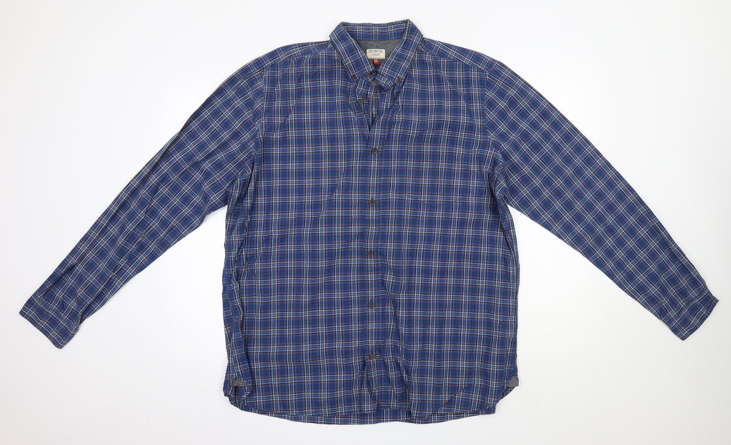 NEXT Mens Blue Check Cotton  Button-Up Size 2XL Collared
