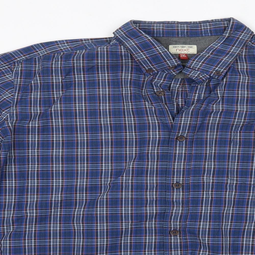 NEXT Mens Blue Check Cotton  Button-Up Size 2XL Collared