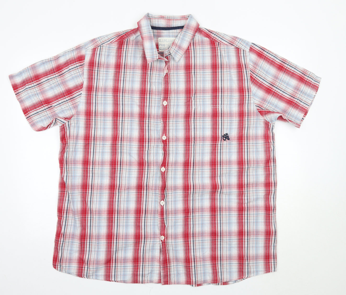 Kangaroo Poo Mens Red Check Cotton  Button-Up Size 2XL Collared