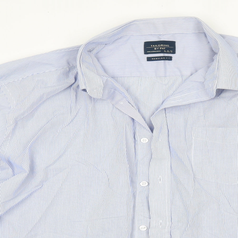 F&F Mens Blue  Cotton  Dress Shirt Size 18.5 Collared