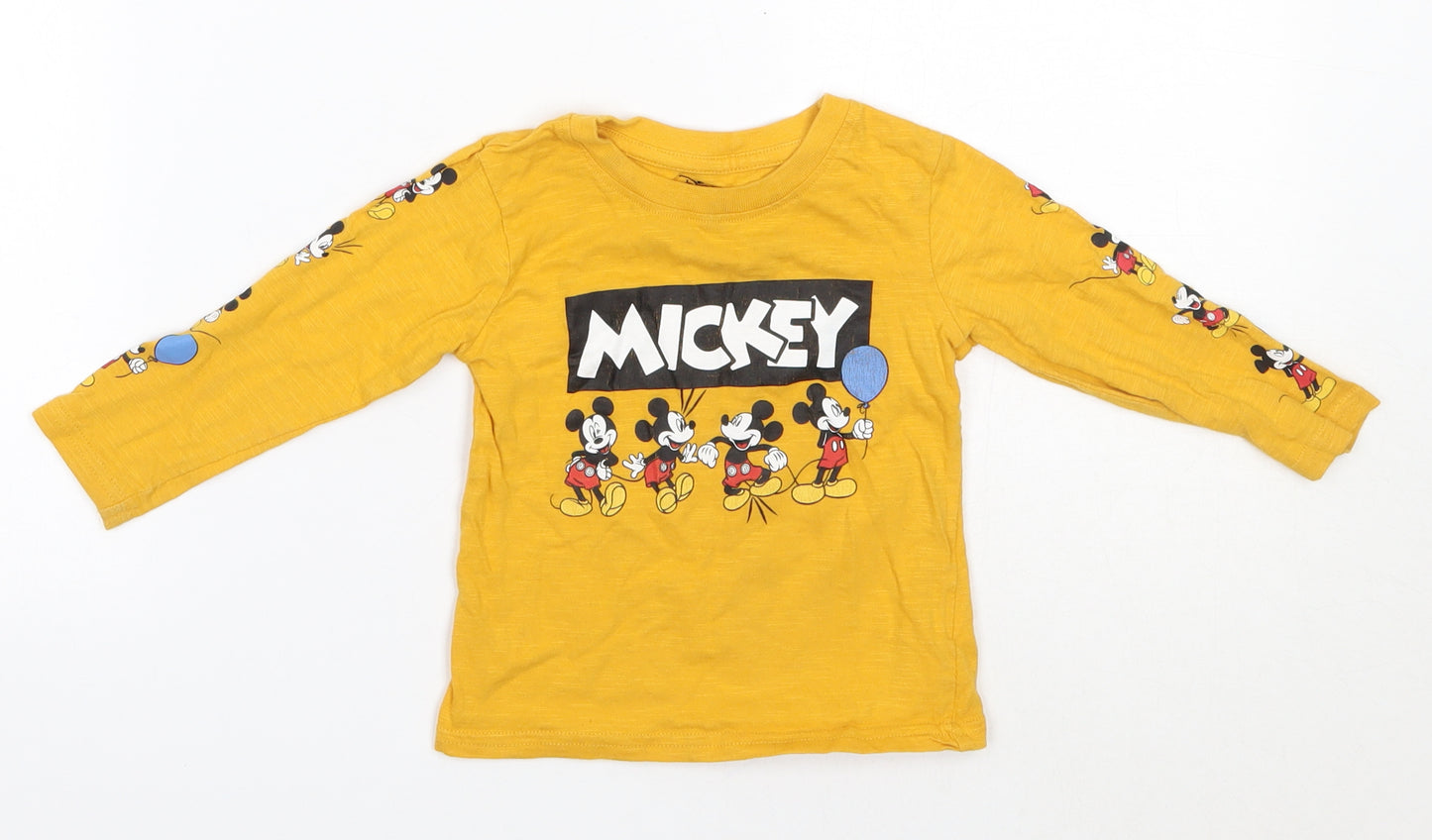 Primark Baby Yellow  100% Cotton Basic Blouse Size 9-12 Months Round Neck  - Mickey Mouse