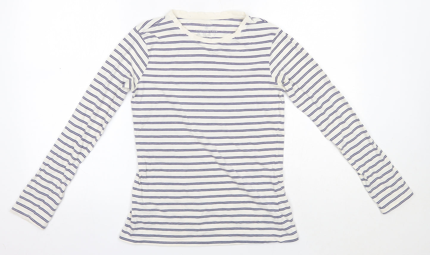 Primark Womens Blue Striped Cotton Basic T-Shirt Size S Round Neck