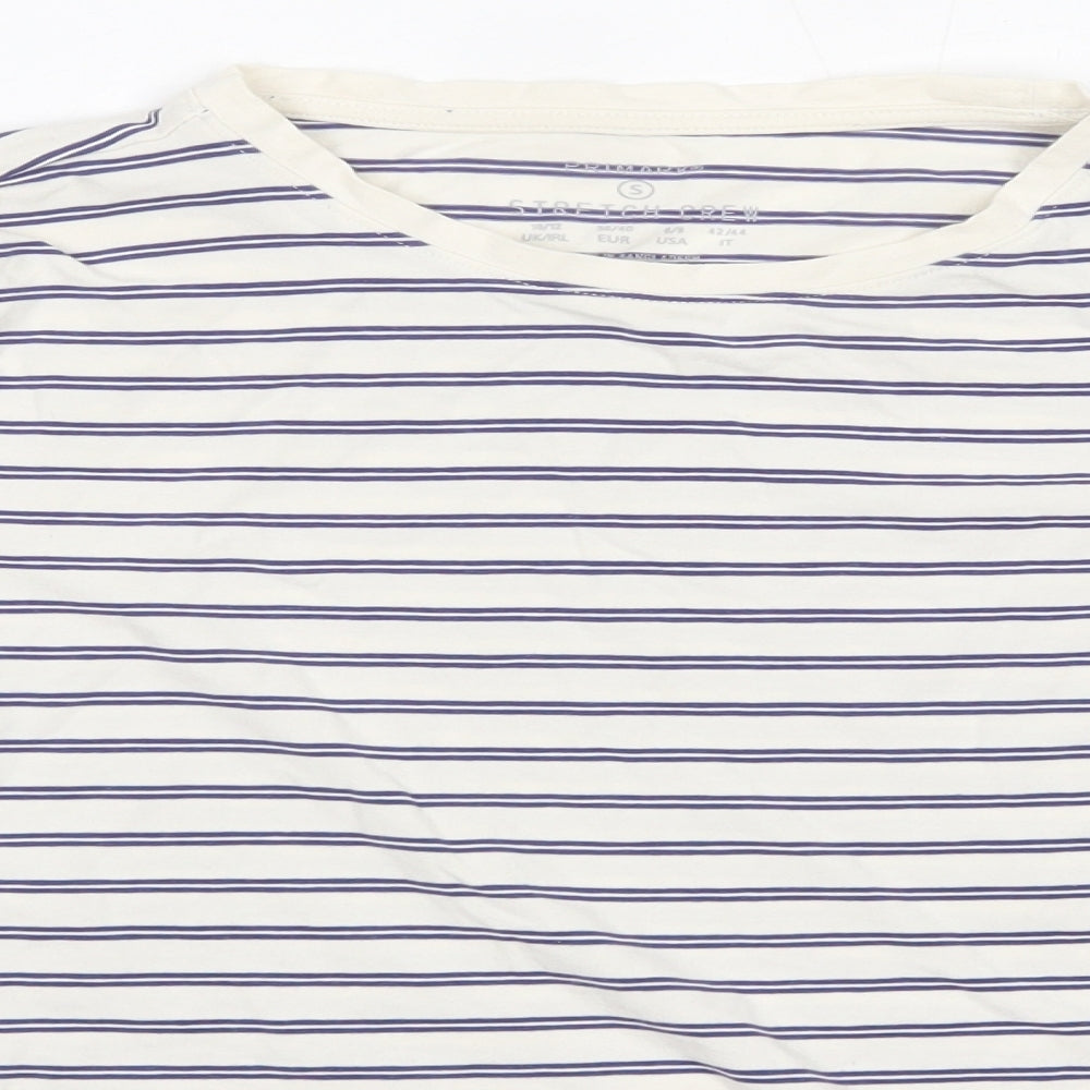 Primark Womens Blue Striped Cotton Basic T-Shirt Size S Round Neck