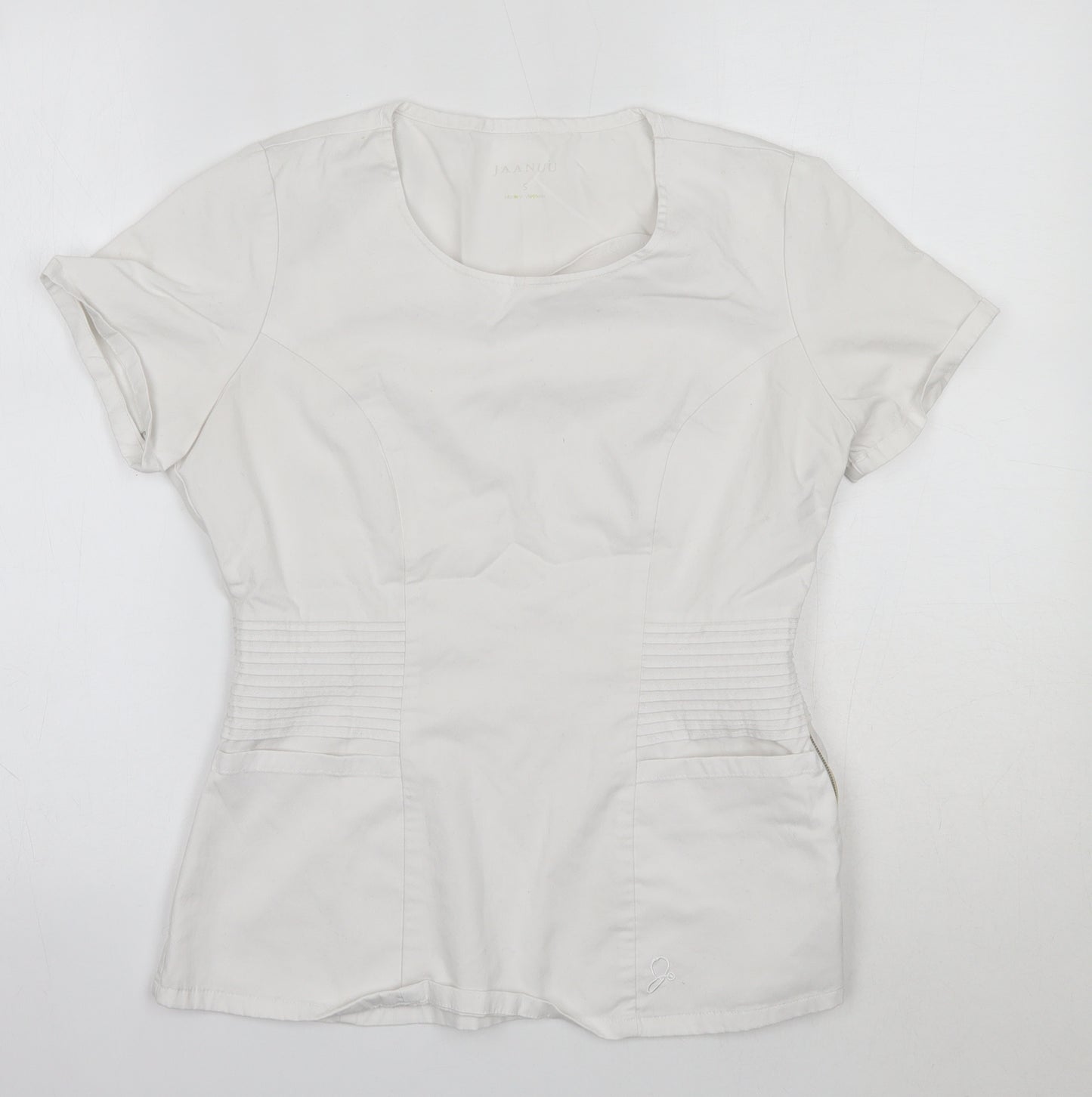 Jaanuu Womens White  Polyester Basic Blouse Size S Round Neck
