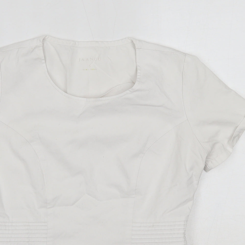 Jaanuu Womens White  Polyester Basic Blouse Size S Round Neck