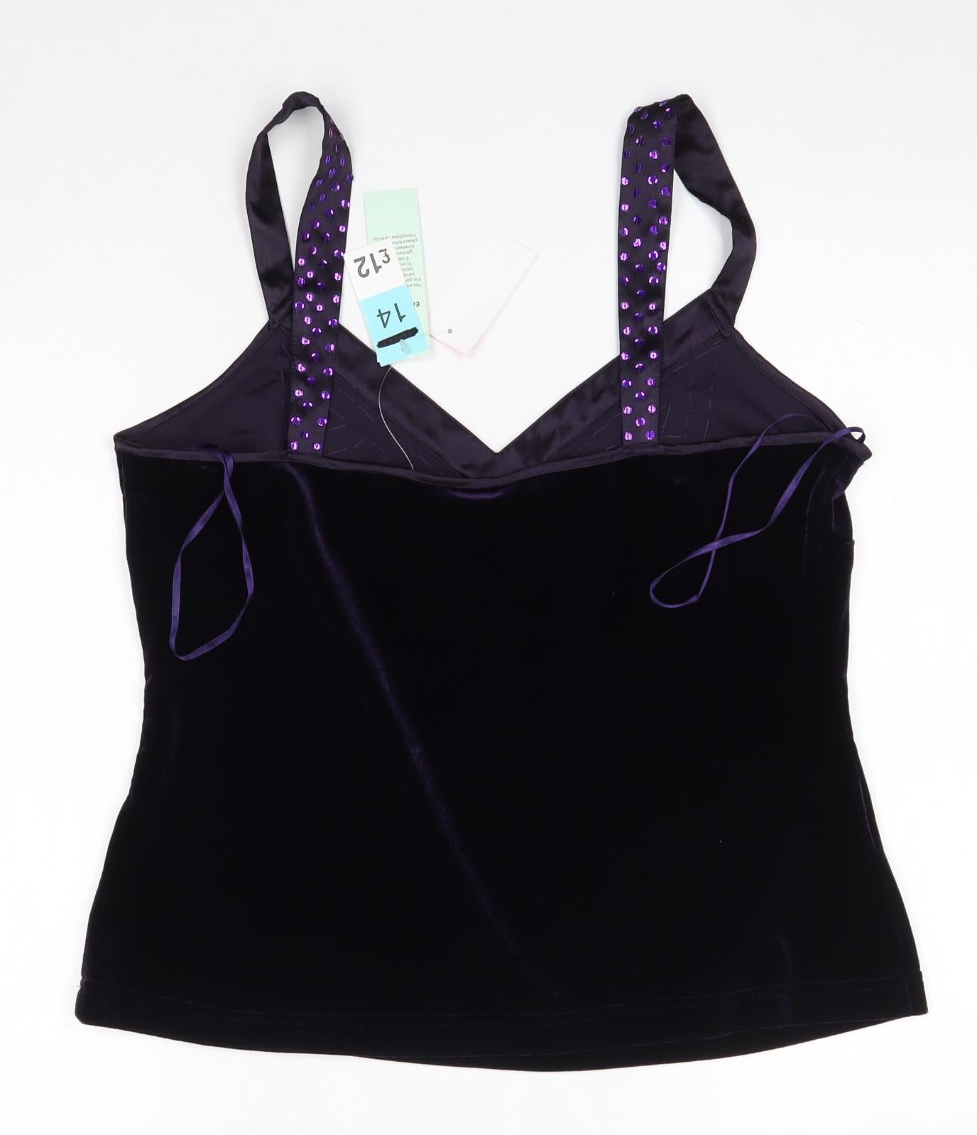 TJ Hughes Womens Purple  Polyester Camisole Blouse Size 14 Square Neck
