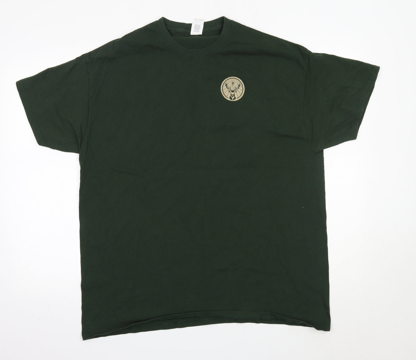 Gildan Mens Green  Cotton  T-Shirt Size XL Round Neck  - Jagermeister
