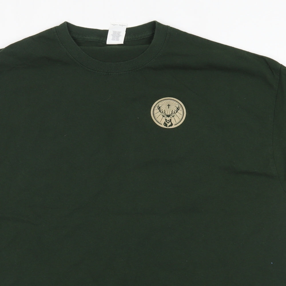 Gildan Mens Green  Cotton  T-Shirt Size XL Round Neck  - Jagermeister