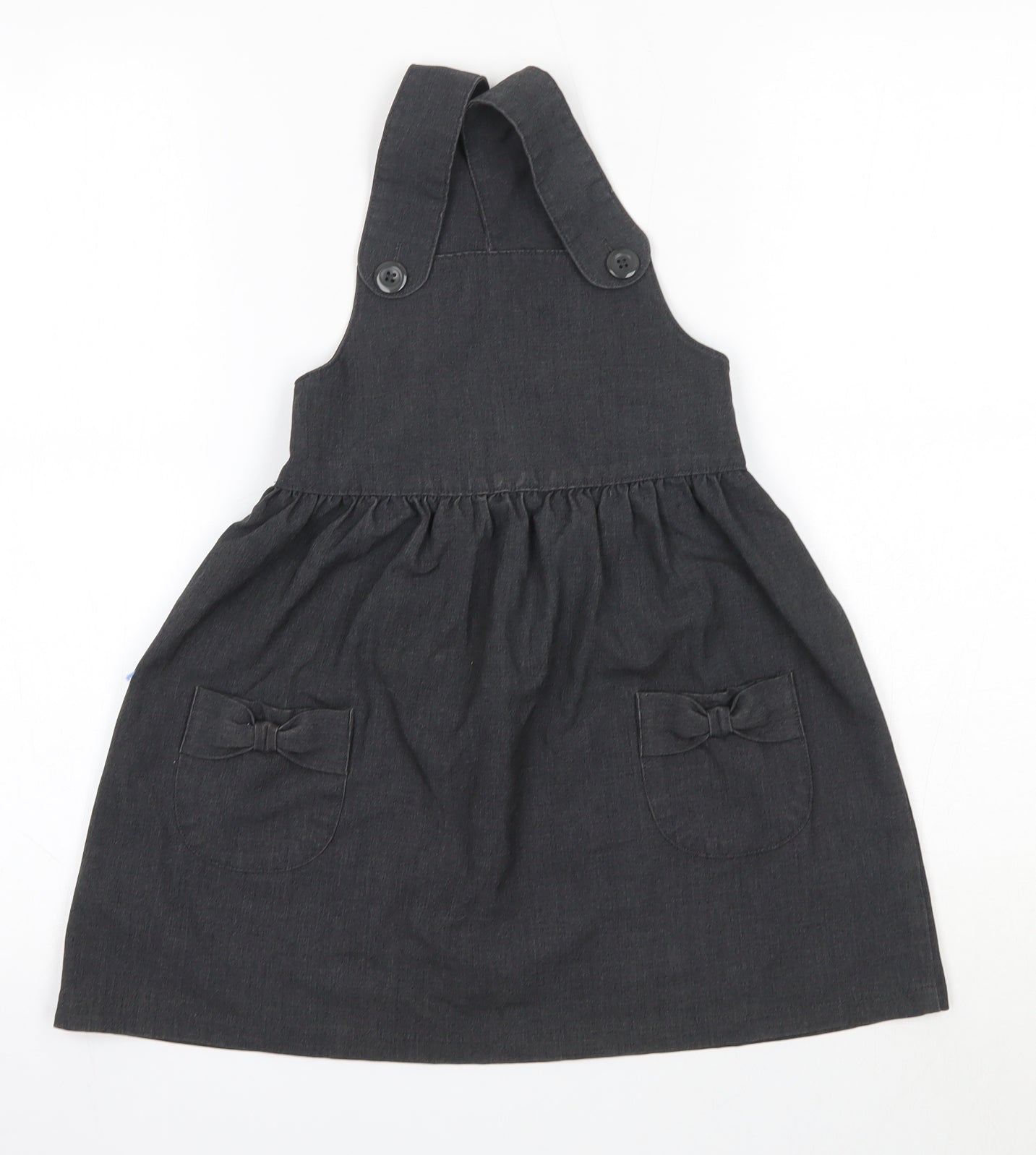 Matalan Girls Grey  Polyester Pinafore/Dungaree Dress  Size 6 Years  Square Neck  - School Dress