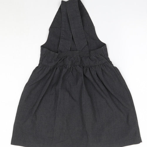 Matalan Girls Grey  Polyester Pinafore/Dungaree Dress  Size 6 Years  Square Neck  - School Dress