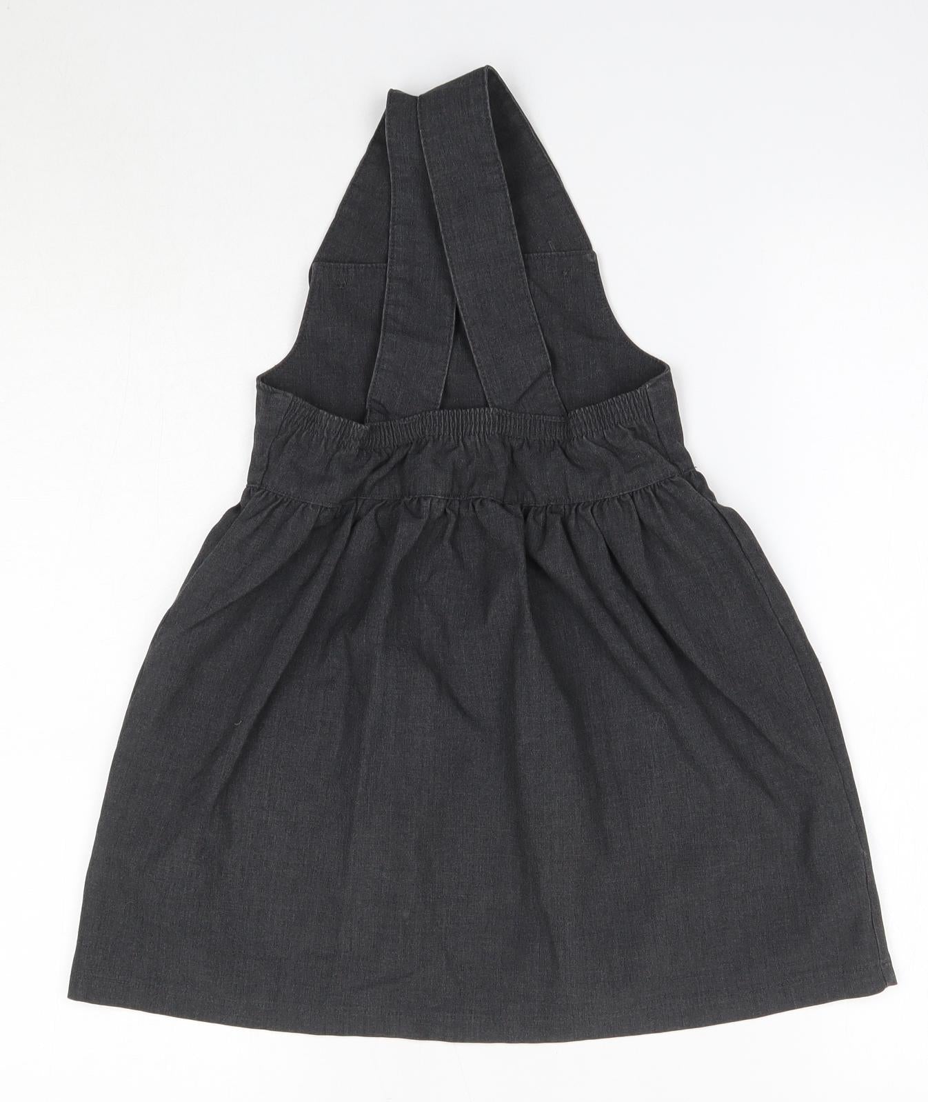 Matalan Girls Grey  Polyester Pinafore/Dungaree Dress  Size 6 Years  Square Neck  - School Dress