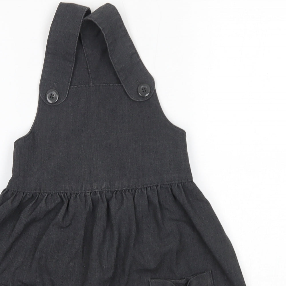 Matalan Girls Grey  Polyester Pinafore/Dungaree Dress  Size 6 Years  Square Neck  - School Dress