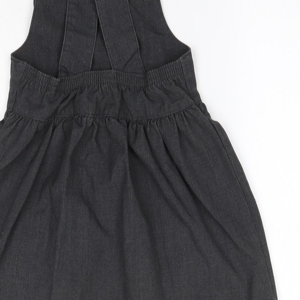 Matalan Girls Grey  Polyester Pinafore/Dungaree Dress  Size 6 Years  Square Neck  - School Dress
